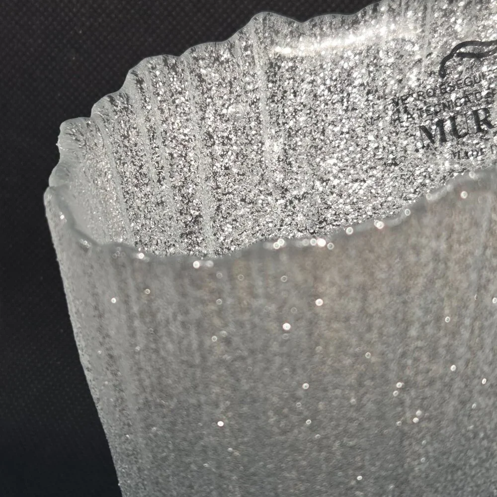Murano Glass Hand Made in Italy Asymmetrical Vase - Silver Glitter - Picture 2 of 8